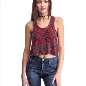 Red Raga Hand Beaded Cropped Tank Top Size Medium